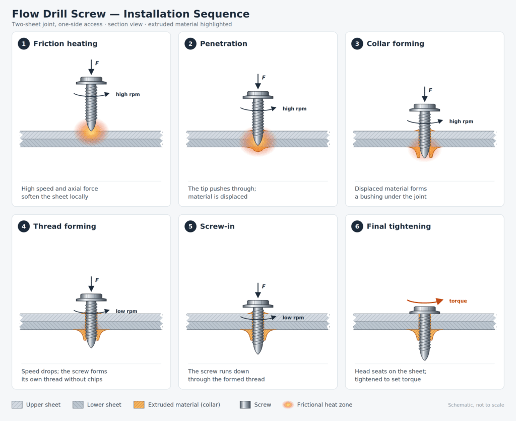 Flow drill screw installation